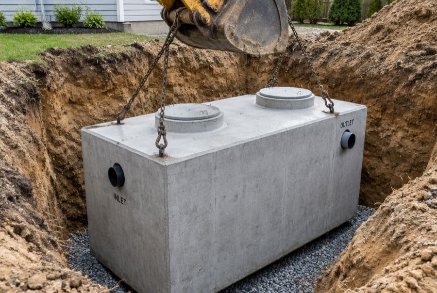 New septic tank and drain field being installed on a Roanoke, VA property