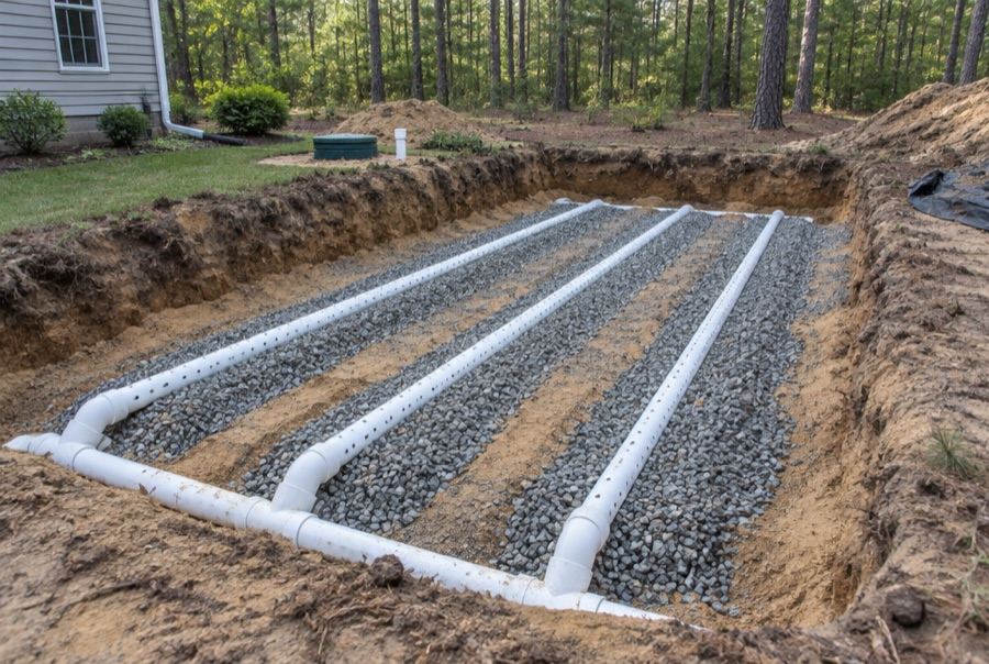 Septic drain field and distribution box repair on a Roanoke home